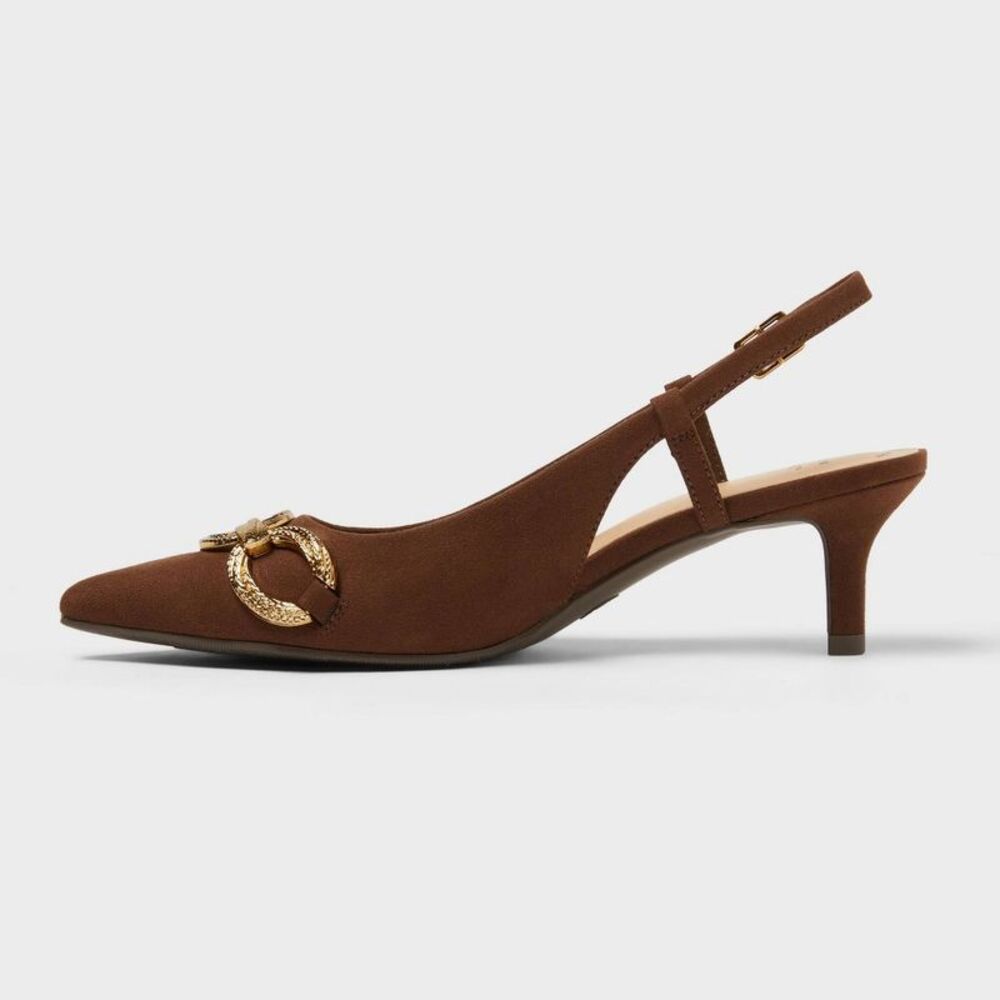 A New Day - Women's Tabitha Oversized Chain Sling Back Heels w Brown - Picture 2 of 4